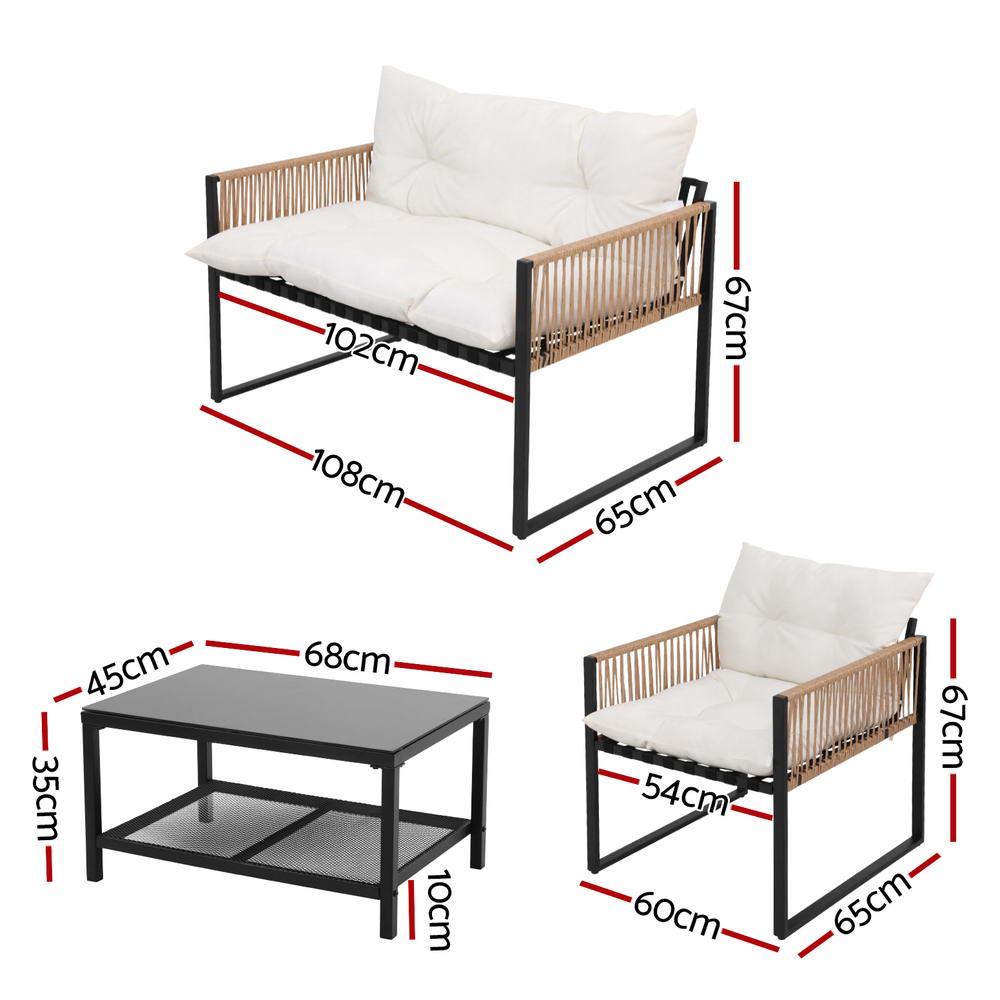 Gardeon 4 Seater Outdoor Sofa Set 4PCS Table Chair Set Garden Patio Furniture - OZ Home Deals