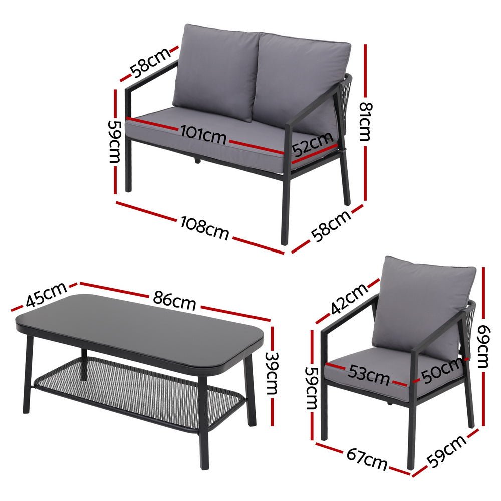 Gardeon 4 Seater Outdoor Sofa Set 4PCS Table Chair Setting Patio Furniture - OZ Home Deals
