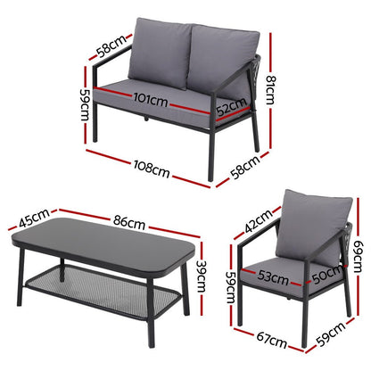 Gardeon 4 Seater Outdoor Sofa Set 4PCS Table Chair Setting Patio Furniture - OZ Home Deals