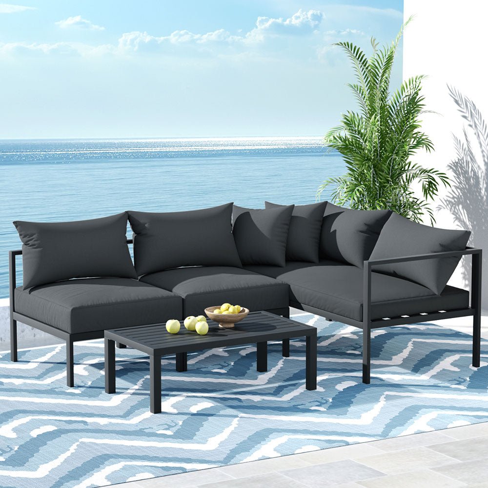 Gardeon 4 Seater Outdoor Sofa Set Aluminium Patio Furniture Setting 4PC Charcoal - OZ Home Deals
