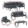 Gardeon 4 Seater Outdoor Sofa Set Aluminium Patio Furniture Setting 4PC Charcoal - OZ Home Deals
