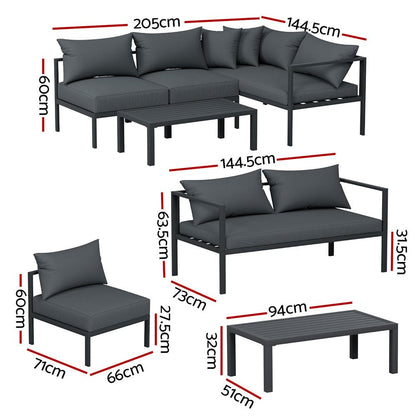 Gardeon 4 Seater Outdoor Sofa Set Aluminium Patio Furniture Setting 4PC Charcoal - OZ Home Deals