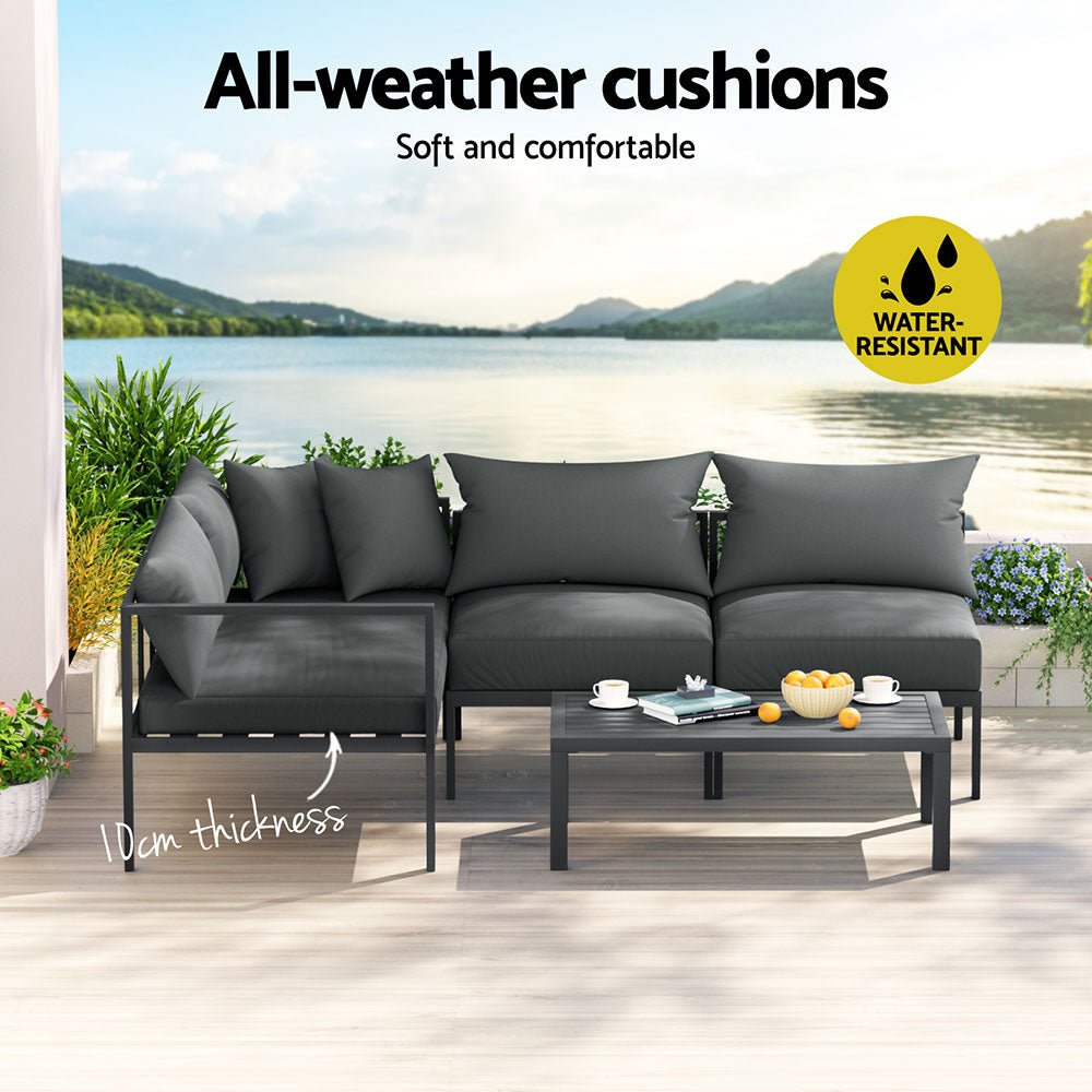 Gardeon 4 Seater Outdoor Sofa Set Aluminium Patio Furniture Setting 4PC Charcoal - OZ Home Deals