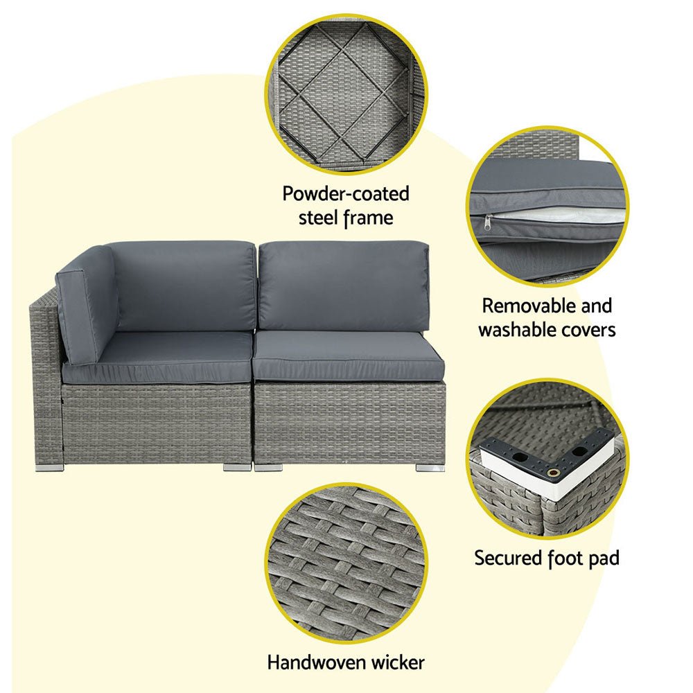 Gardeon 5-Piece Outdoor Sofa Set Wicker Couch Lounge Setting 4 Seater Grey - OZ Home Deals
