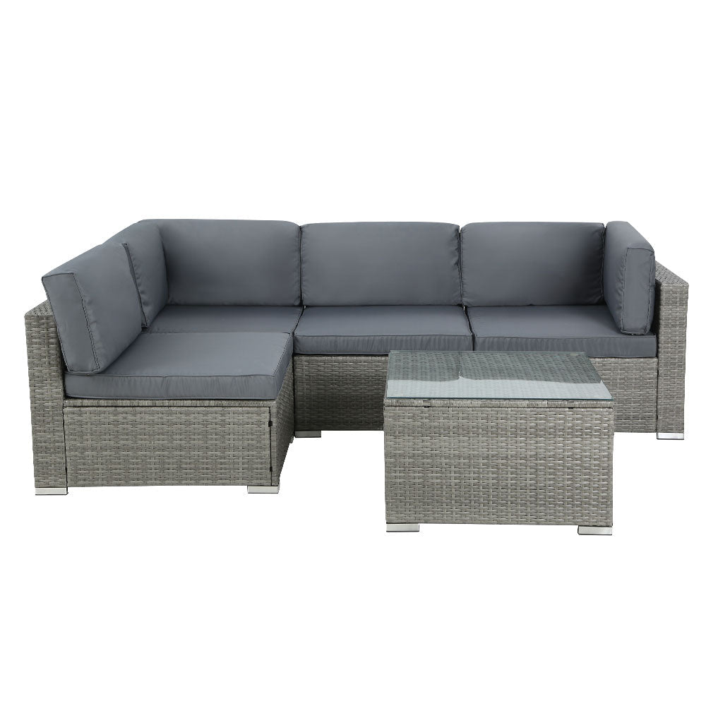 Gardeon 5-Piece Outdoor Sofa Set Wicker Couch Lounge Setting 4 Seater Grey - OZ Home Deals