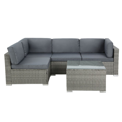 Gardeon 5-Piece Outdoor Sofa Set Wicker Couch Lounge Setting 4 Seater Grey - OZ Home Deals