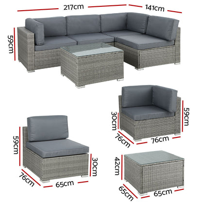 Gardeon 5-Piece Outdoor Sofa Set Wicker Couch Lounge Setting 4 Seater Grey - OZ Home Deals