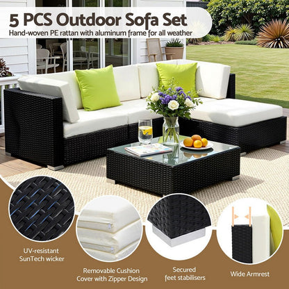 Gardeon 5-Piece Outdoor Sofa Set Wicker Couch Lounge Setting Cover - OZ Home Deals
