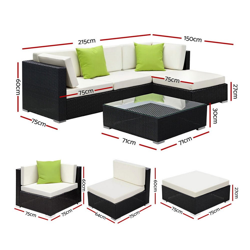 Gardeon 5-Piece Outdoor Sofa Set Wicker Couch Lounge Setting Cover - OZ Home Deals