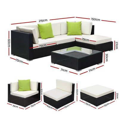 Gardeon 5-Piece Outdoor Sofa Set Wicker Couch Lounge Setting Cover - OZ Home Deals