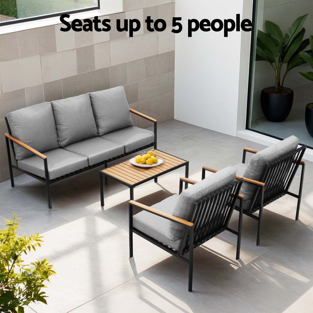 Gardeon 5 Seater Outdoor Sofa Set 4PCS Table Chair Garden Bench Patio Furniture - OZ Home Deals