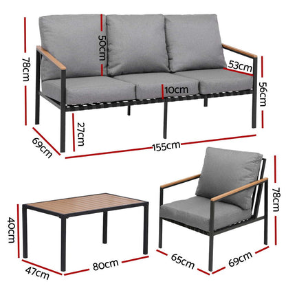 Gardeon 5 Seater Outdoor Sofa Set 4PCS Table Chair Garden Bench Patio Furniture - OZ Home Deals