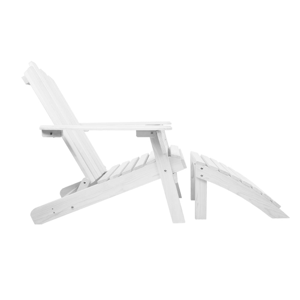 Gardeon 5PC Adirondack Outdoor Table and Chairs Wooden Sun Lounge Patio Furniture White - OZ Home Deals