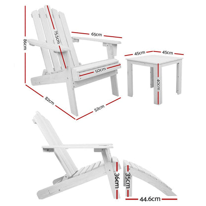 Gardeon 5PC Adirondack Outdoor Table and Chairs Wooden Sun Lounge Patio Furniture White - OZ Home Deals