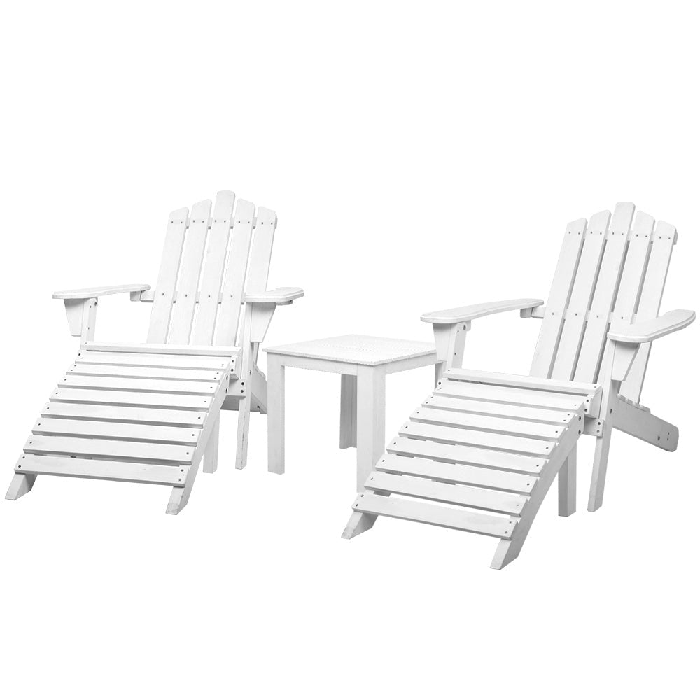 Gardeon 5PC Adirondack Outdoor Table and Chairs Wooden Sun Lounge Patio Furniture White - OZ Home Deals