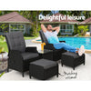 Gardeon 5PC Recliner Chairs Table Sun lounge Wicker Outdoor Furniture Adjustable Black - OZ Home Deals