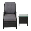 Gardeon 5PC Recliner Chairs Table Sun lounge Wicker Outdoor Furniture Adjustable Black - OZ Home Deals