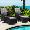 Gardeon 5PC Recliner Chairs Table Sun lounge Wicker Outdoor Furniture Adjustable Black - OZ Home Deals