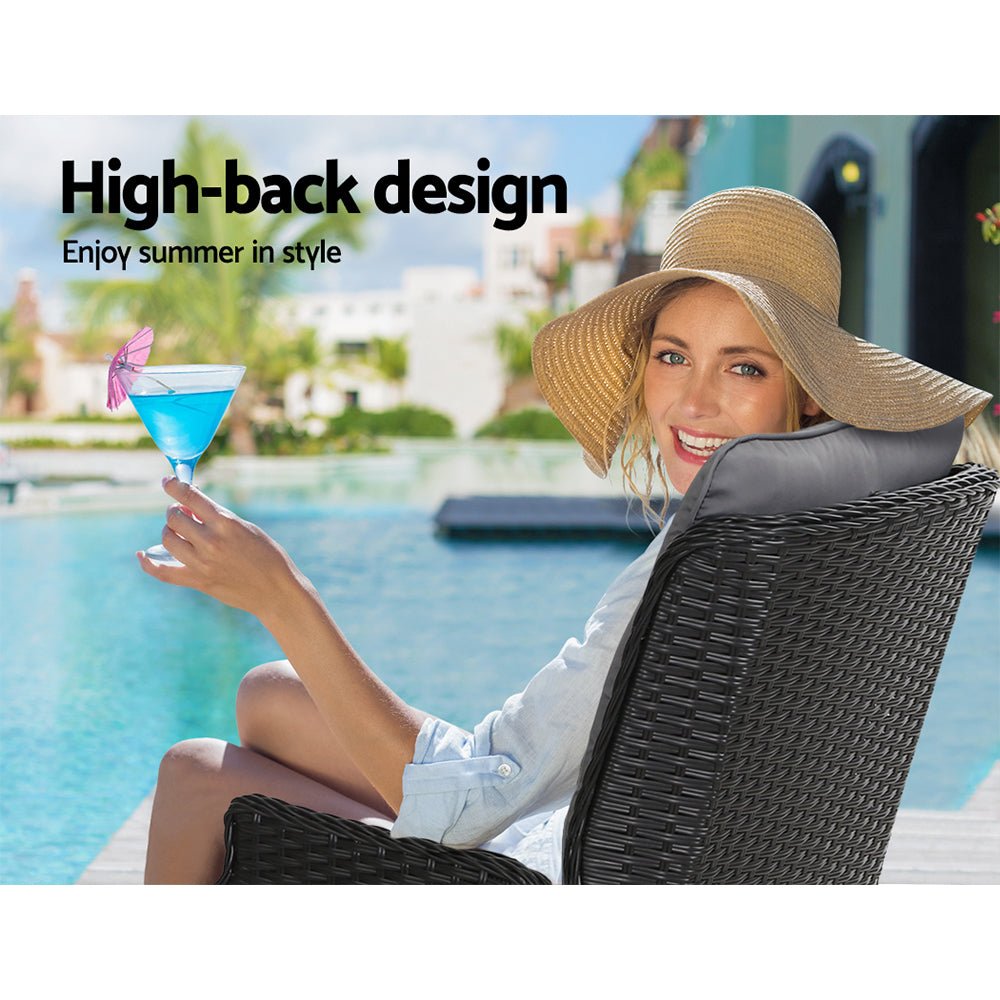 Gardeon 5PC Recliner Chairs Table Sun lounge Wicker Outdoor Furniture Adjustable Black - OZ Home Deals