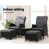 Gardeon 5PC Recliner Chairs Table Sun lounge Wicker Outdoor Furniture Adjustable Black - OZ Home Deals