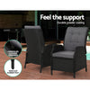 Gardeon 5PC Recliner Chairs Table Sun lounge Wicker Outdoor Furniture Adjustable Black - OZ Home Deals