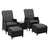 Gardeon 5PC Recliner Chairs Table Sun lounge Wicker Outdoor Furniture Adjustable Black - OZ Home Deals