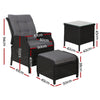 Gardeon 5PC Recliner Chairs Table Sun lounge Wicker Outdoor Furniture Adjustable Black - OZ Home Deals
