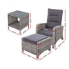 Gardeon 5PC Recliner Chairs Table Sun lounge Wicker Outdoor Furniture Adjustable Grey - OZ Home Deals