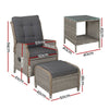 Gardeon 5PC Recliner Chairs Table Sun lounge Wicker Outdoor Furniture Adjustable Grey - OZ Home Deals
