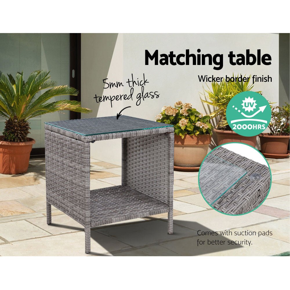 Gardeon 5PC Recliner Chairs Table Sun lounge Wicker Outdoor Furniture Adjustable Grey - OZ Home Deals