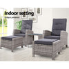Gardeon 5PC Recliner Chairs Table Sun lounge Wicker Outdoor Furniture Adjustable Grey - OZ Home Deals