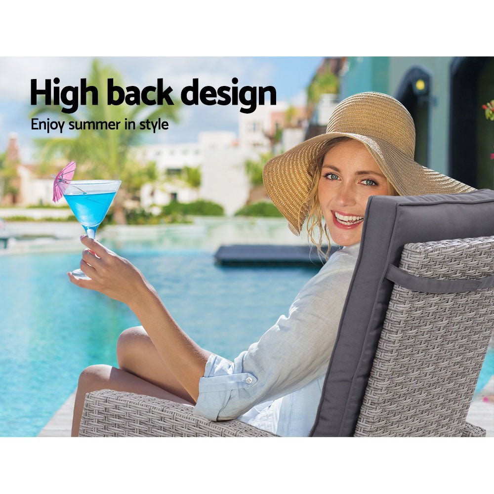 Gardeon 5PC Recliner Chairs Table Sun lounge Wicker Outdoor Furniture Adjustable Grey - OZ Home Deals