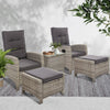 Gardeon 5PC Recliner Chairs Table Sun lounge Wicker Outdoor Furniture Adjustable Grey - OZ Home Deals