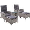 Gardeon 5PC Recliner Chairs Table Sun lounge Wicker Outdoor Furniture Adjustable Grey - OZ Home Deals