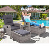 Gardeon 5PC Recliner Chairs Table Sun lounge Wicker Outdoor Furniture Adjustable Grey - OZ Home Deals