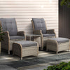 Gardeon 5PC Recliner Chairs Table Sun lounge Wicker Outdoor Furniture Adjustable Grey - OZ Home Deals