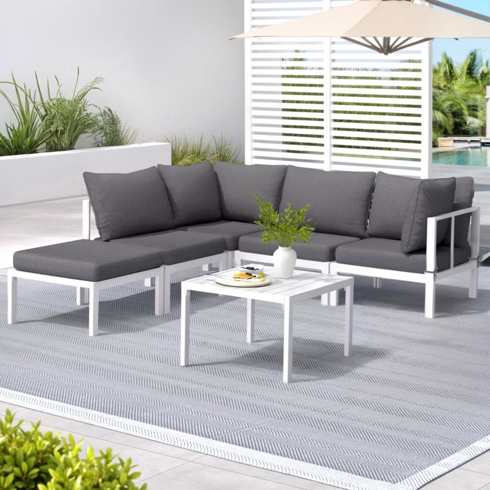 Gardeon 6PCS Outdoor Sofa Set Aluminium Table and Chairs Lounge Patio Furniture - OZ Home Deals