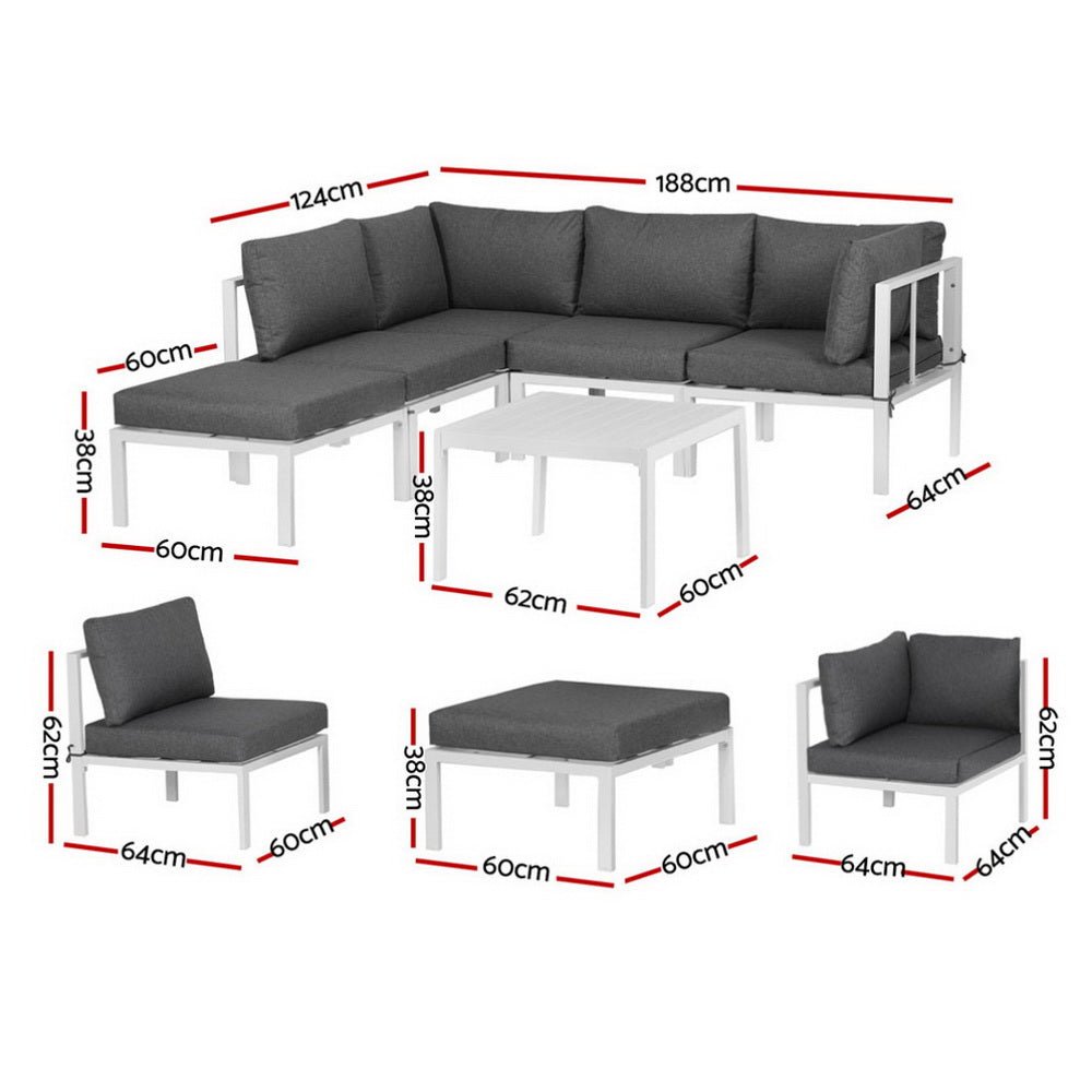 Gardeon 6PCS Outdoor Sofa Set Aluminium Table and Chairs Lounge Patio Furniture - OZ Home Deals