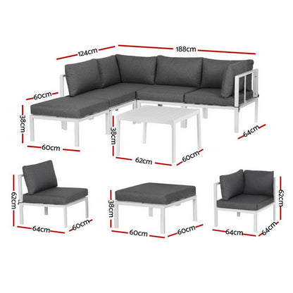 Gardeon 6PCS Outdoor Sofa Set Aluminium Table and Chairs Lounge Patio Furniture - OZ Home Deals