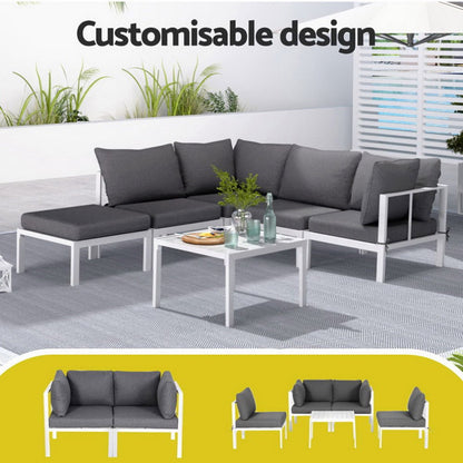 Gardeon 6PCS Outdoor Sofa Set Aluminium Table and Chairs Lounge Patio Furniture - OZ Home Deals