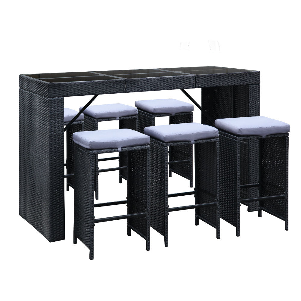 Gardeon 7-Piece Outdoor Bar Set Dining Table Stools Wicker Patio Setting - OZ Home Deals