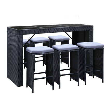 Gardeon 7-Piece Outdoor Bar Set Dining Table Stools Wicker Patio Setting - OZ Home Deals