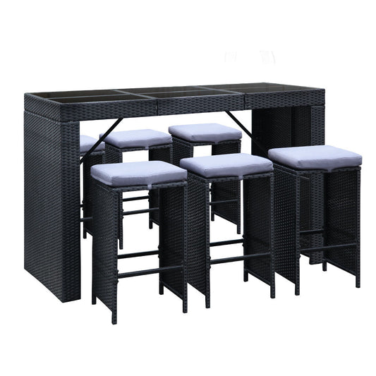 Gardeon 7-Piece Outdoor Bar Set Dining Table Stools Wicker Patio Setting - OZ Home Deals