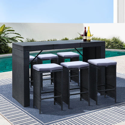 Gardeon 7-Piece Outdoor Bar Set Dining Table Stools Wicker Patio Setting - OZ Home Deals