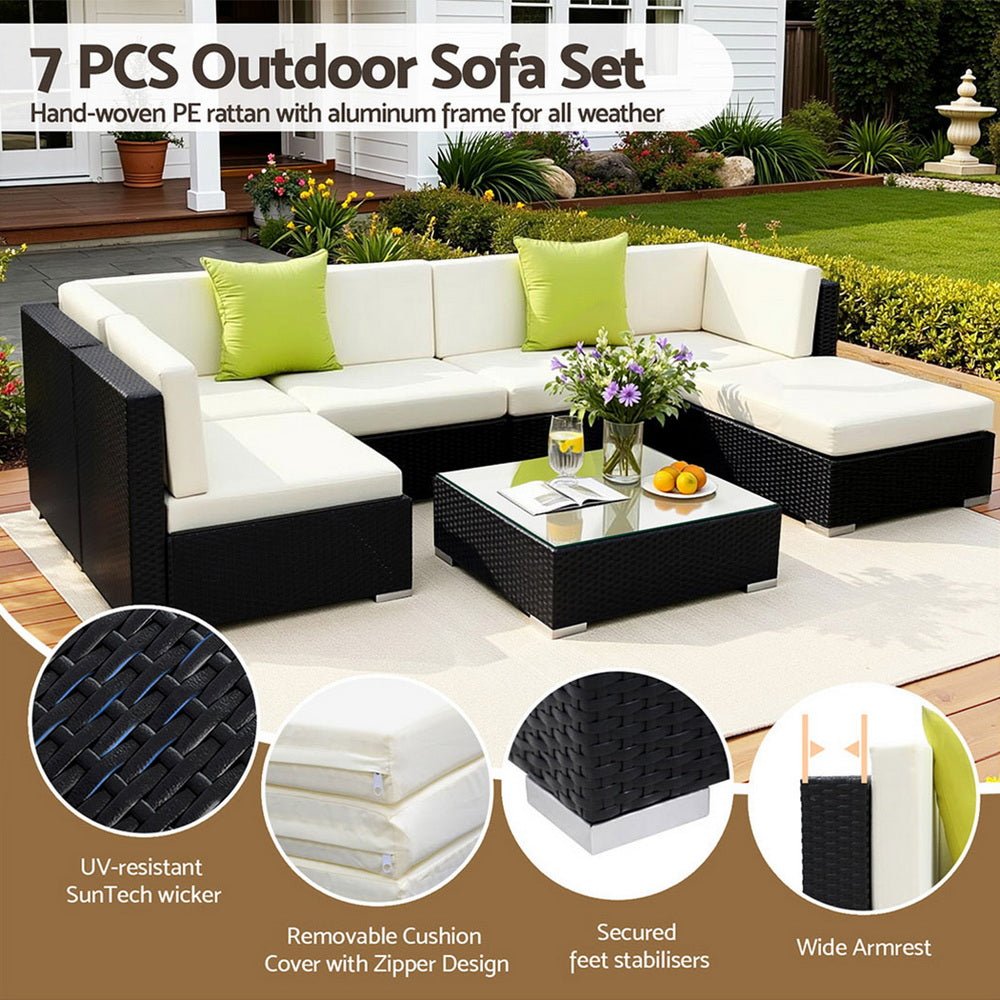 Gardeon 7-Piece Outdoor Sofa Set Wicker Couch Lounge Setting Cover - OZ Home Deals