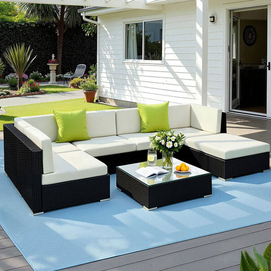 Gardeon 7-Piece Outdoor Sofa Set Wicker Couch Lounge Setting Cover - OZ Home Deals