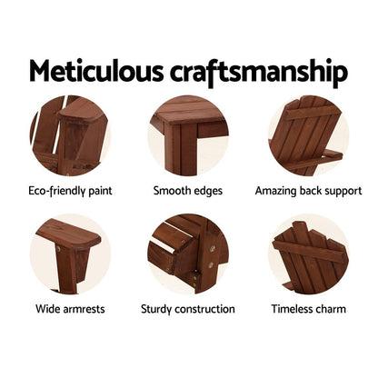 Gardeon Adirondack Outdoor Chairs Wooden Beach Chair Patio Furniture Garden Brown - OZ Home Deals
