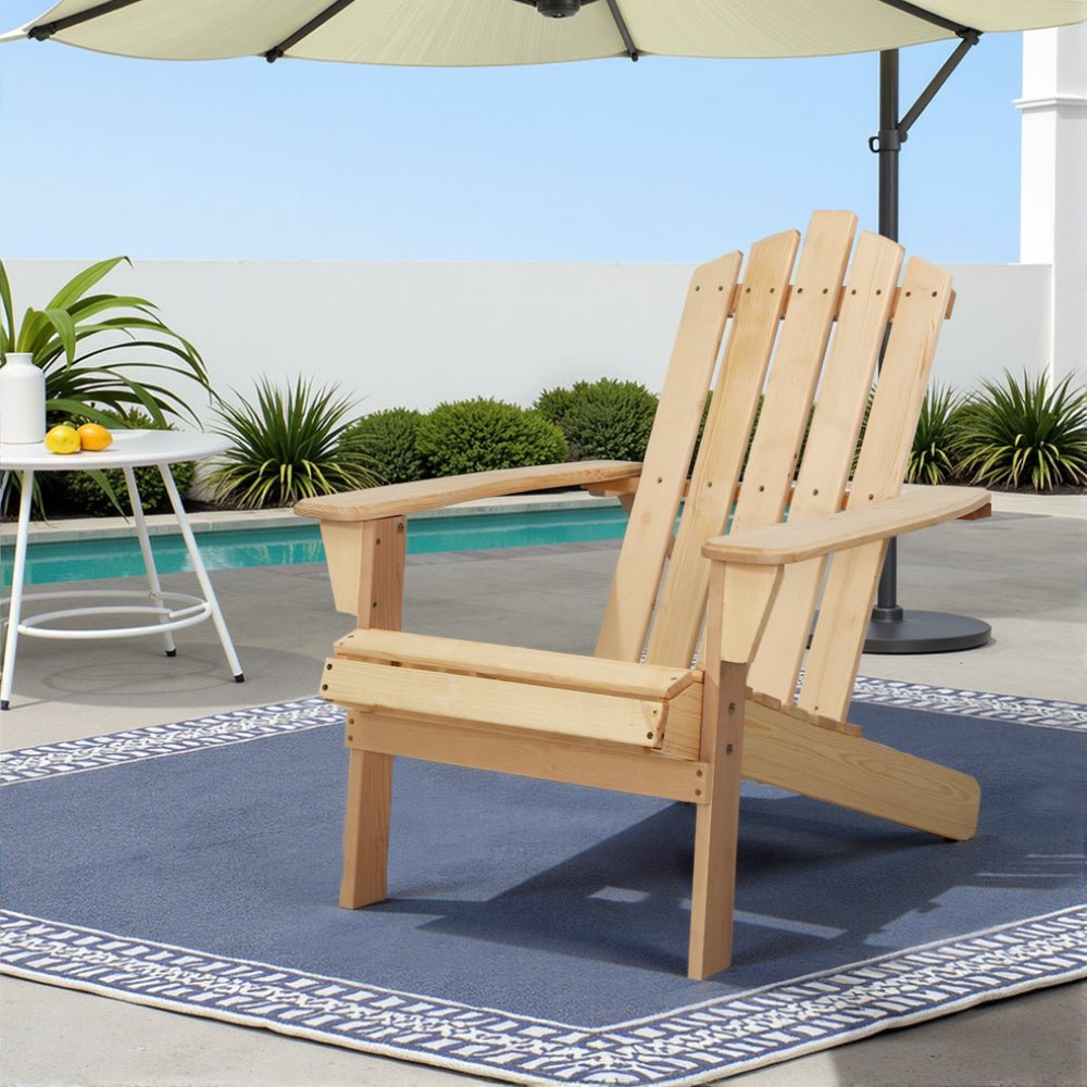 Gardeon Adirondack Outdoor Chairs Wooden Beach Chair Patio Furniture Garden Natural - OZ Home Deals
