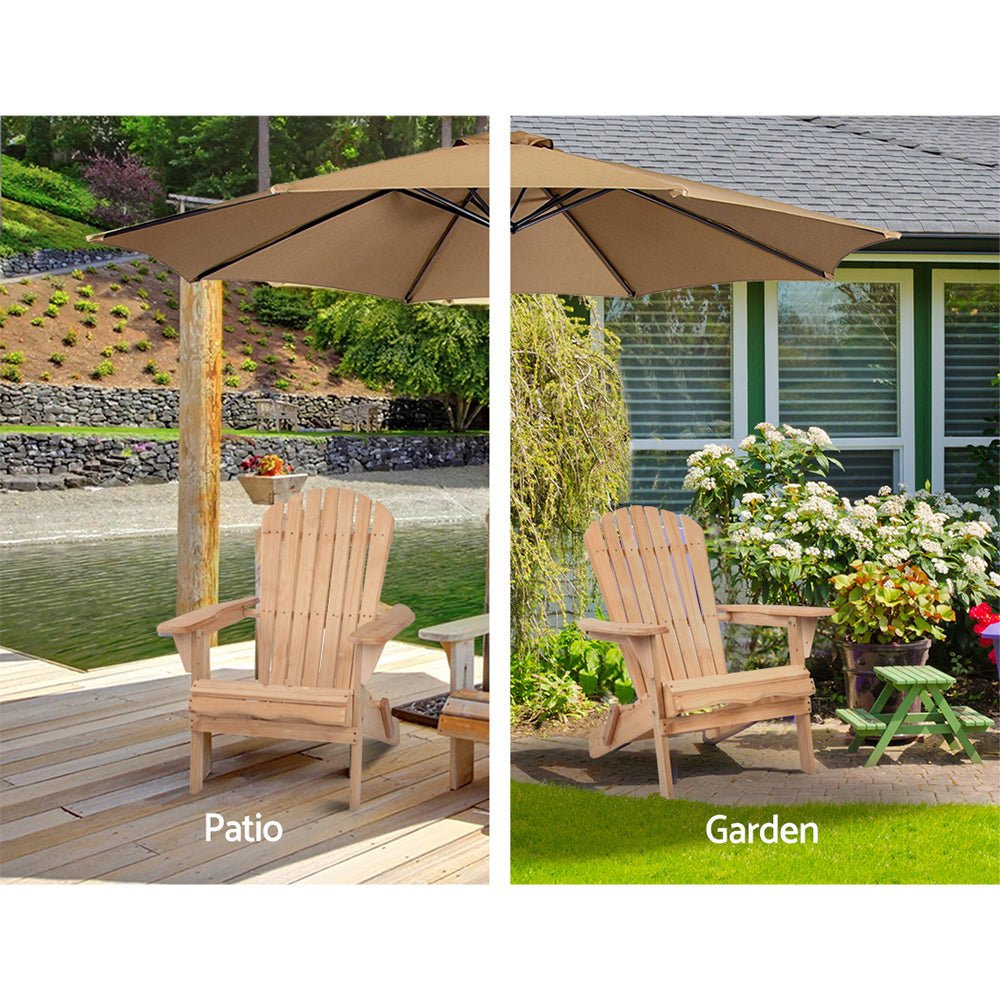 Gardeon Adirondack Outdoor Chairs Wooden Beach Chair Patio Furniture Garden Natural Set of 2 - OZ Home Deals