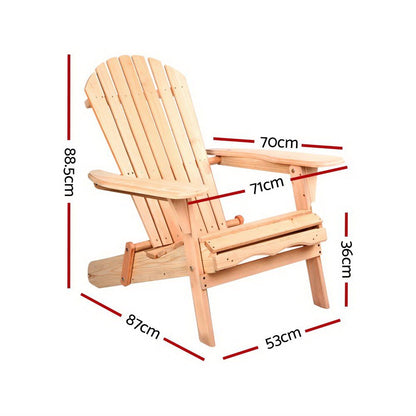 Gardeon Adirondack Outdoor Chairs Wooden Beach Chair Patio Furniture Garden Natural Set of 2 - OZ Home Deals